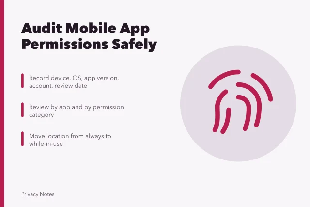 Checklist for auditing mobile app permissions and background data access. How to audit mobile app permissions and background data access