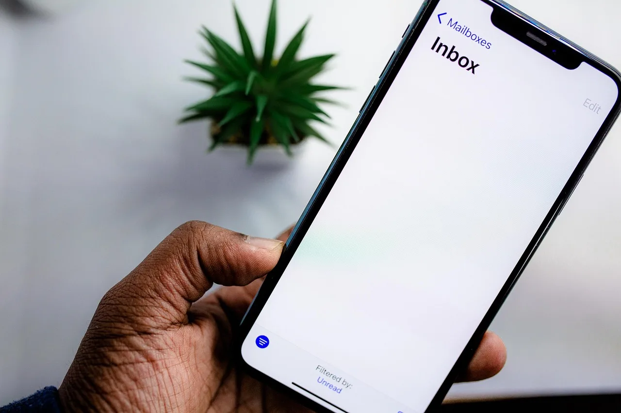 smartphone, hand, inbox, empty, mailbox, digital, mobile phone, screen, lcd, inbox, inbox, inbox, inbox, inbox, lcd. Containing a fictional email takeover after a password reuse alert case