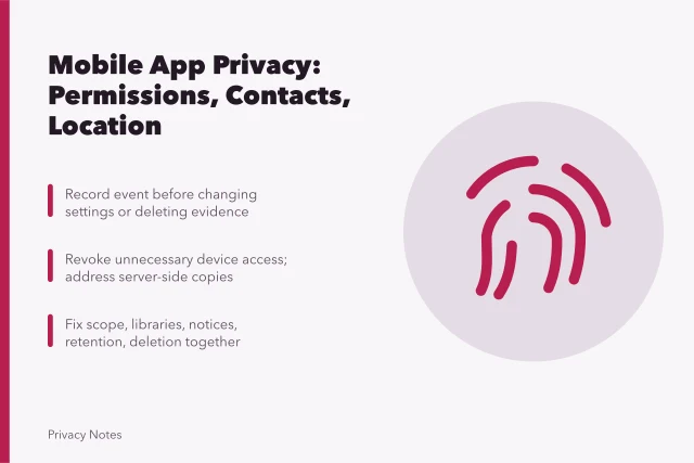 Card on mobile app privacy: permissions, contacts, location, and repair steps. Mobile app privacy problems: permission creep, contact uploads and location exposure