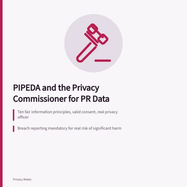 PIPEDA compliance card for Canadian PR data handling. What PIPEDA and the Privacy Commissioner mean for Canadian PR data